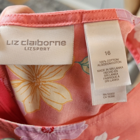 NWT Liz Claiborne Lizsport pink Garden floral cotton sleeveless dress. Size 16. - Picture 2 of 16